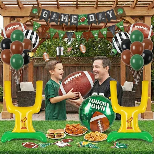 Miniatura 3 de Globos de fútbol verde oscuro, marrón y negro, globos con pancarta, colgante, remolino, poste de meta, globos de fútbol para deportes, cumpleaños