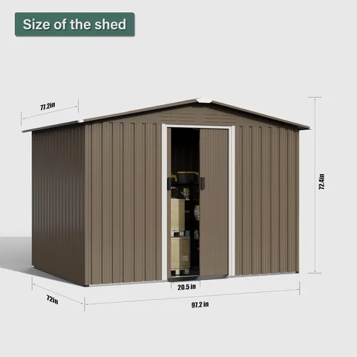 Miniatura 4 de Cobertizo de almacenamiento para exteriores de 8 pies x 6 pies, impermeable, cobertizo de herramientas de metal con puerta con cerradura y puerta