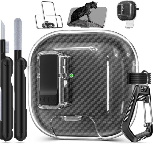 Miniatura 9 de Compatible con AirPods Pro de 2ª Generación Funda con Soporte para Teléfono, (con Clip de Bloqueo) Diseño de Fibra de Carbono Funda de Protección