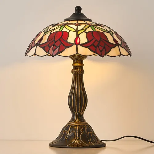 Miniatura 13 de Lámpara de mesa estilo Tiffany, lámpara de mesa de vidrio manchado, lámpara de decoración antigua artesanal para mesita de noche, dormitorio, sala