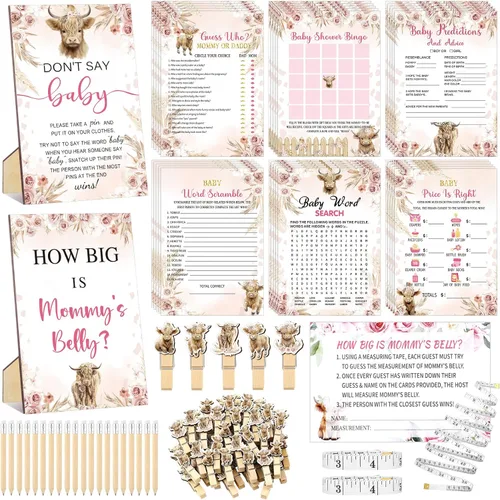 Miniatura 23 de Funnymoom 426 Piezas Juego de Juegos para Baby Shower de Papel Kraft - 8 Juegos, Incluye Bingo de Baby Shower, El Precio Correcto, Adivina Quién