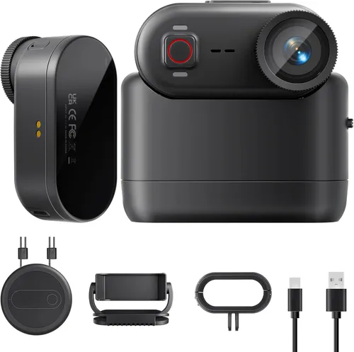 Cámara de vlogging 4K 30FPS, cámara POV de 64 GB con impermeable de 33 pies, cámara de acción pequeña de 20 MP estabilización de 6 ejes, cámara