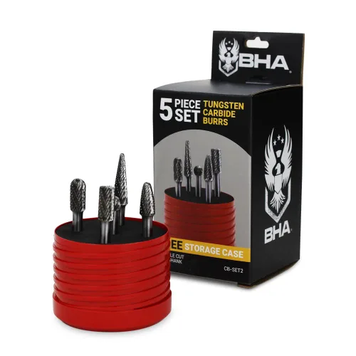 BHA Juego de brocas rotativas de carburo de tungsteno para contornear y desbarbar de metal, doble corte con vástago de 1/4 de pulgada, 5 piezas