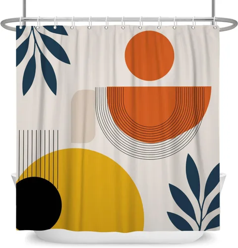 Miniatura 10 de Cortina de ducha moderna y bohemia, cortinas de ducha minimalistas estéticas azules de mediados de siglo para baño, cortinas de baño impermeables