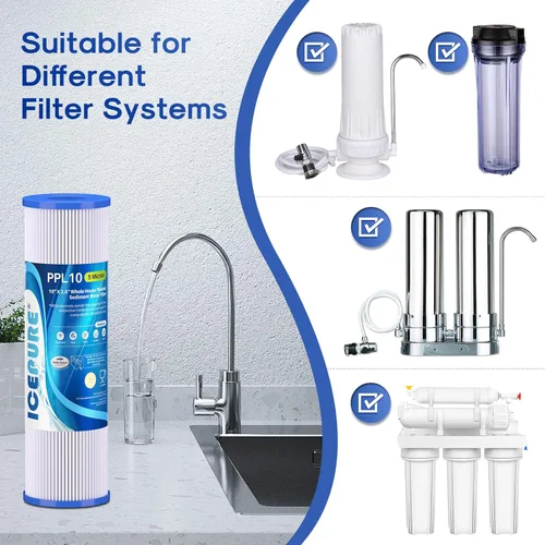 Miniatura 8 de Cartucho de filtro de agua de sedimento plisado de 10 x 2.5 pulgadas de repuesto para cualquier unidad de RO de 10 pulgadas, compatible con R50