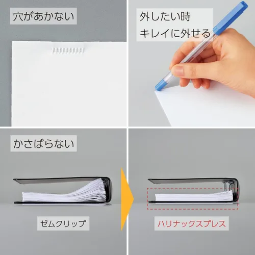 Miniatura 3 de Prensa de papeles Kokuyo Harinacs, grapadora sin broches, con este artículo, usted puede unir piezas de papel sin hacer agujeros en él (Blanco)