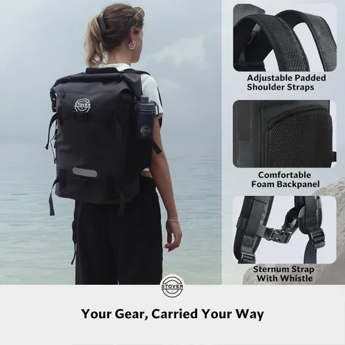 Miniatura 5 de STOVER 5/10/25/30/40/55L Waterproof Dry Bag- Roll-Top Backpack w/Phone Case- Kayaking, Hiking, Camping, Boating- Men/Women 40L Negro