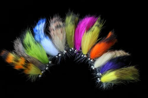 Tigofly 12 piezas de colores ponderados cabeza Zonker serpentinas Salmón trucha mosca pesca moscas señuelos 2.5 pulgadas Mosca Set-Size #6