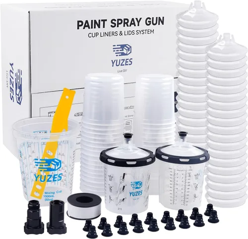 Miniatura 9 de YUZES Tazas desechables para pistola de pintura de 20 onzas líquidas (600ML), 40 tapas y forros desechables para tazas de pintura, 2 tazas duras