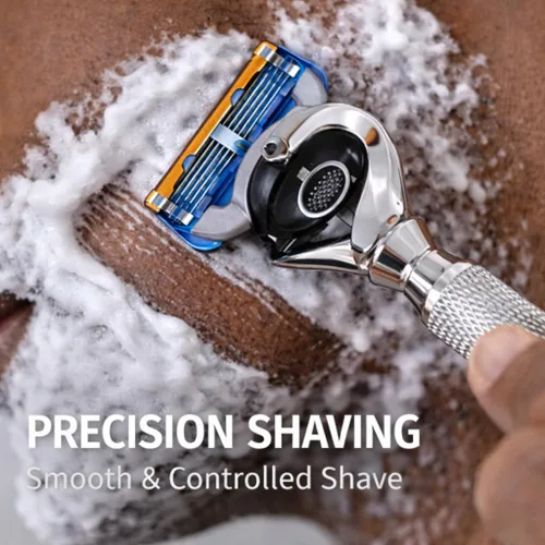 Miniatura 4 de Maquinilla de afeitar con mango de bola flexible, maquinilla de afeitar de mango largo cromado con tecnología Flex Pivot y agarre moleteado