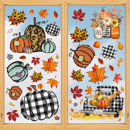 Miniatura 8 de Horaldaily 40 calcomanías de Halloween para ventana, Jack-O-Lantern, calabaza, camión, gnomo, fantasma, murciélagos, gatos, suministros de fiesta