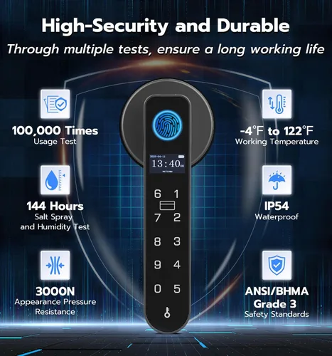 Miniatura 6 de Anweller - Cerradura inteligente de perilla de puerta con pantalla de visualización, cerradura de puerta de entrada sin llave con huella digital