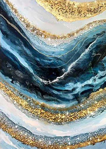 JATOK Kits de pintura abstracta de diamantes 5D para adultos, pintura de ondas de paisaje con diamantes, cuadros bordados redondos completos, kits