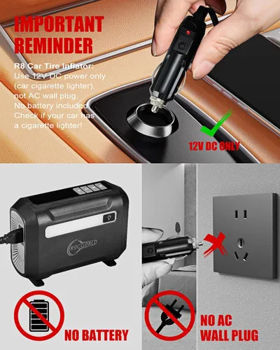 Miniatura 7 de ROCGORLD R8 Inflador de Neumáticos Compresor de Aire Portátil, Compresor de Aire Portátil DC 12V con Pantalla Digital Doble Grande, Inflado 3X Más