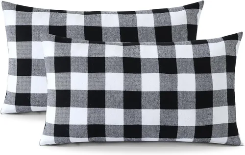 Miniatura 6 de OTOSTAR Paquete de 2 fundas de almohada decorativas de cuadros búfalo navideños de 12x20 pulgadas, lino clásico estilo granja, fundas de cojín