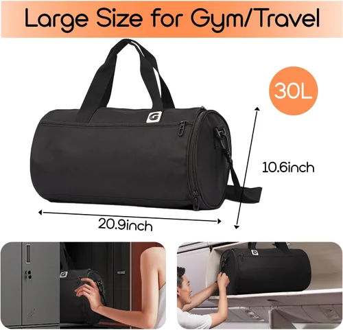Miniatura 2 de Bolsa de gimnasio para hombres y mujeres, bolsa deportiva de entrenamiento con bolsillo húmedo y compartimento para zapatos, Negro
