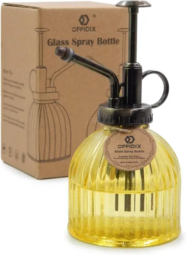Miniatura 10 de OFFIDIX Botella rociadora de vidrio transparente, 6.3 pulgadas de alto, estilo vintage con bomba superior de plástico de bronce, regadera de vidrio