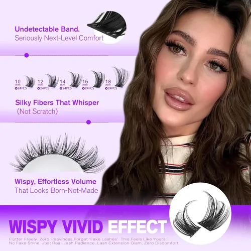 Miniatura 4 de Pawotence Kira - Extensiones de pestañas en racimo Wispy de 0.394-0.709 in, extensiones de pestañas individuales suaves y cómodas con banda fina