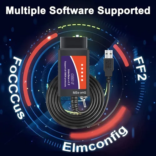 Miniatura 3 de Adaptador USB ELM327 OBD2 Escáner para Windows, herramienta de escaneo de diagnóstico ELMconfig FoCCCus con interruptor MS-Can/HS-Can para vehículos