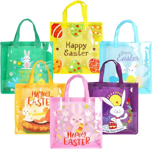 Miniatura 8 de Aviski 12 bolsas de caza de huevos de Pascua feliz, bolsa de regalo de huevo de zanahoria con asas, bolsas de regalo de Pascua, envoltura de regalos