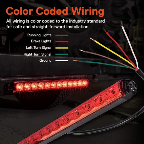 Miniatura 2 de True Mods - Tira de luces LED rojas de 16 pulgadas para remolque [freno + señal de giro secuencial] [DOT FMVSS 108 SAE S2I6U2PS] IP67 sumergible