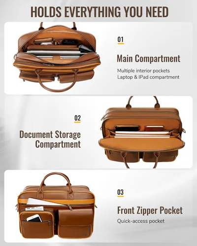 Miniatura 4 de Ytonet Bolsa de mensajero de piel sintética para hombre, maletín vintage de 15.6 pulgadas con compartimento acolchado para laptop, bolsa grande