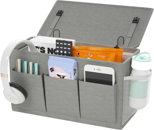 Miniatura 18 de Edudif Organizador de Cabecera de Doble Propósito, Organizador de Cama con 6 Bolsillos, Solución de Almacenamiento Versátil para Mesita de Noche