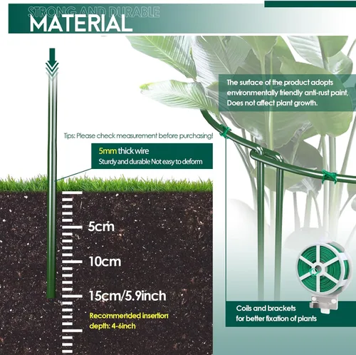 Miniatura 3 de Paquete de 10 estacas de soporte para plantas de 30 pulgadas, jaula de anillo de soporte de peonía semicircular resistente, estacas de metal