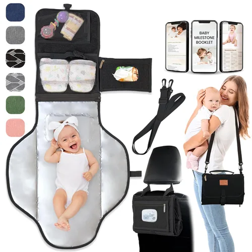 Miniatura 14 de Cambiador portátil para regalos de baby shower y regalos de nueva mamá, cambiador de pañales de viaje para recién nacidos, cambiador de pañales gris