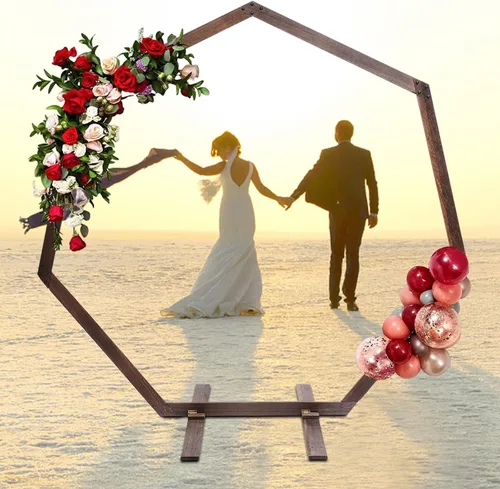 Miniatura 4 de Arcos de boda de madera para ceremonia, soporte de telón de fondo de arco de boda de 7.2 pies, soporte de arco de globo para ceremonia de boda