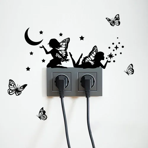 Miniatura 4 de SUPERDANT Calcomanías de pared de hadas de mariposa negra, elfos, estrellas, luna, interruptor de decoración, pegatina de despegar y pegar