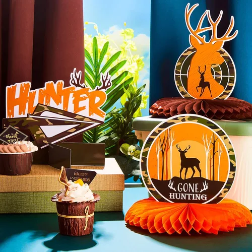 Miniatura 5 de Containlol 12 piezas de decoración de fiesta de cumpleaños de caza, temática de camuflaje, centros de mesa, decoración de ciervos, panal de abeja