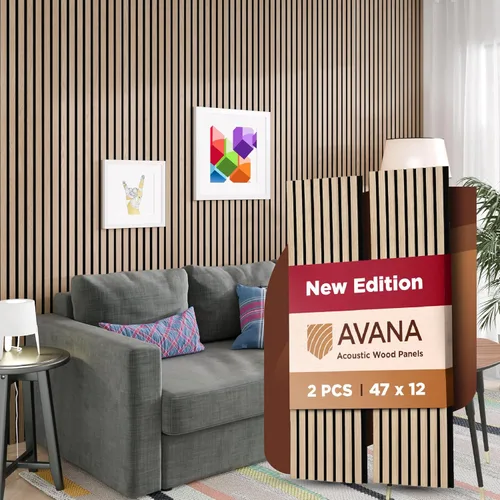 Miniatura 57 de Avana Paneles de pared de madera acústica de 94.4 x 12.6 pulgadas, 2 piezas de paneles acústicos de roble negro, paneles de pared para decoración