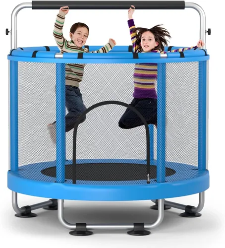 Miniatura 7 de ZCMHAXJ Trampolín de 55 pulgadas para niños con recinto, capacidad de 440 libras, trampolín para niños y exteriores, con barra de gimnasia ajustable