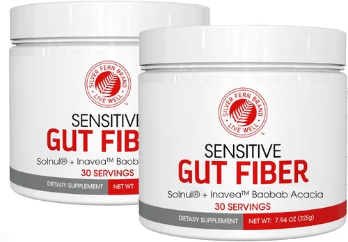 Silver Fern Suplemento de fibra intestinal sensible: cada tina = 30 cucharadas = suministro de 30 días, 0.21 oz de fibra dietética por porción, con