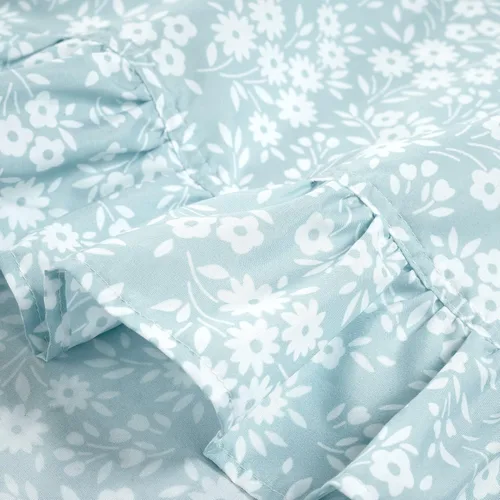 Lush Decor Garden of Flowers - Juego de sábanas con volantes tamaño Queen, 6 piezas, color azul, sábanas florales, juego de sábanas azules, sábanas