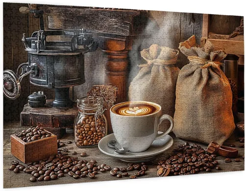 Miniatura 2 de Una taza de café cálida, rompecabezas para adultos de 1000 piezas, rompecabezas de madera para adultos, rompecabezas de madera vintage con temática