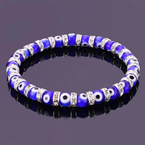 Miniatura 2 de Pulsera con cuentas de mal de ojo turco, con abalorio de vidrio veneciano con espaciadores rondelle