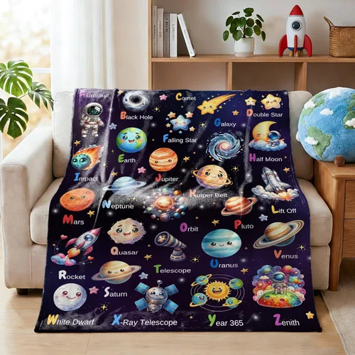 Miniatura 11 de Manta de planetas, regalo espacial para niños y niñas, amantes de 40 x 50 pulgadas, manta de franela suave con patrón de planetas y sol, manta