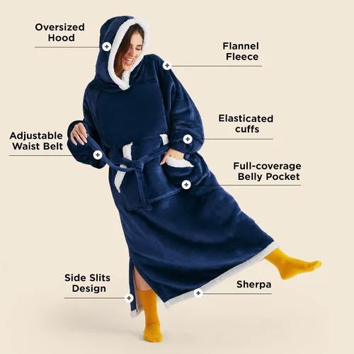 Miniatura 2 de Bedsure Manta Vestible con Capucha para Mujer - Manta Larga de Forro Polar Sherpa con Capucha para Adultos, Mujeres y Hombres, Cálida y Acogedora