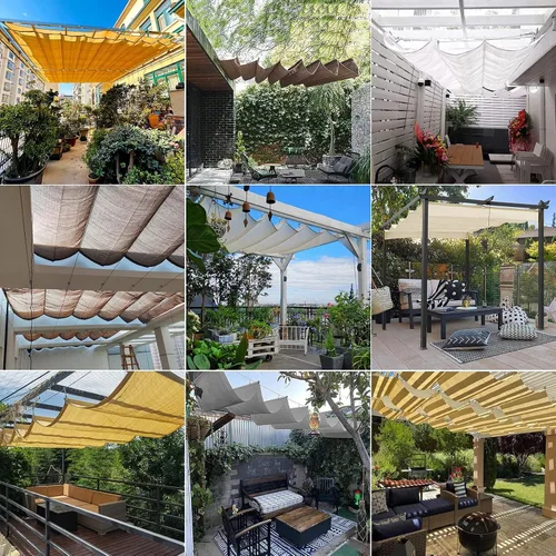 Miniatura 2 de Velas retráctiles de sombra ondulada, cubierta telescópica para pérgola con kit de montaje, toldo de techo con protección solar anti-UV, cubierta