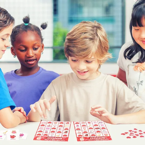 Miniatura 6 de V-Opitos Tarjeta de juego de bingo de gran tamaño para el día de San Valentín para niños y adultos, 24 jugadores, juego de San Valentín
