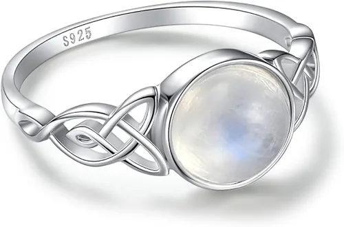 Miniatura 2 de Angol Anillo de plata de ley auténtica con piedra lunar arcoíris para mujer, anillo de pulgar minimalista con caja