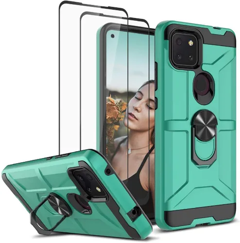 Miniatura 13 de Jeylly Funda para T-Mobile Revvl 5G con 2 protectores de pantalla de vidrio templado, cuerpo completo híbrido de policarbonato duro suave TPU anillo