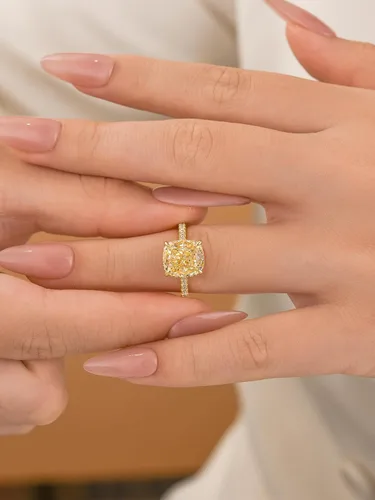 Miniatura 18 de Anillo de compromiso de corte cojín de 4 quilates para mujer, piedra blanca/amarilla grado 5A, circonita cúbica S925, plata, amarillo/blanco/oro rosa