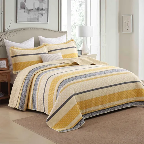 Miniatura 2 de Homzard - Juego de ropa de cama de algodón, tamaño Queen, color amarillo, negro y gris a rayas, ligero, de estilo rústico, para todas las 01-2