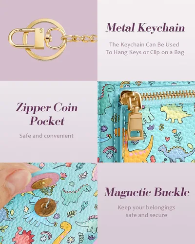 Miniatura 5 de Bistup Cartera para Mujeres Pequeña y Bonita Cartera de Tarjetas de Cuero Genuino RFID con Llavero para Damas Adolescentes Niñas Plegable
