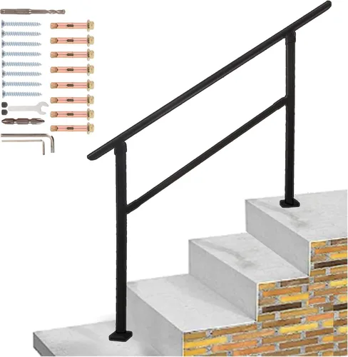 Barandillas de 3 a 4 escalones para escalones al aire libre, kit de barandillas de hierro forjado ajustables de 60°, barandilla exterior