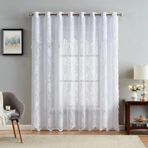 Miniatura 24 de Warm Home Designs Par de 2 paneles de cortina de encaje semitransparentes de color blanco de 54 pulgadas de ancho x 84 pulgadas de largo, cenefas
