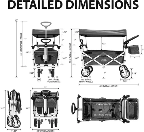 Miniatura 4 de Creative Outdoor Distributor Carro de empuje para niños, plegable con toldo extraíble, azul marino